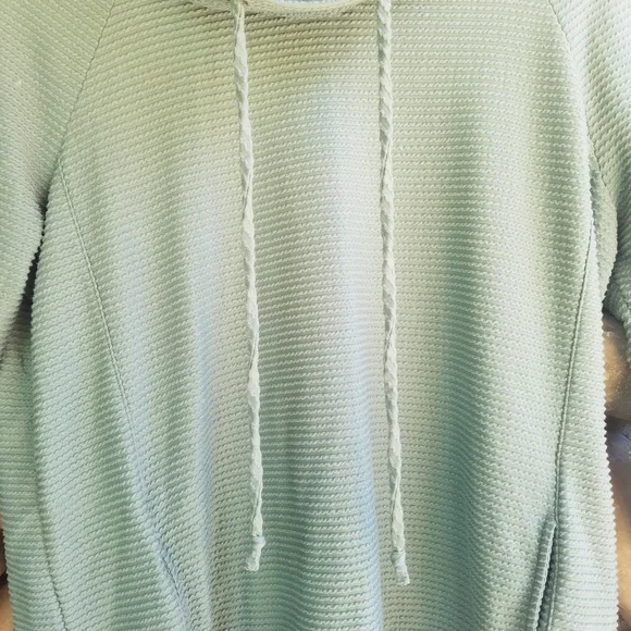 Pink Clover Teal Cowl Neck Women's Textured Long Sleeve Pullover Hoodie Sweater - Picture 9 of 10